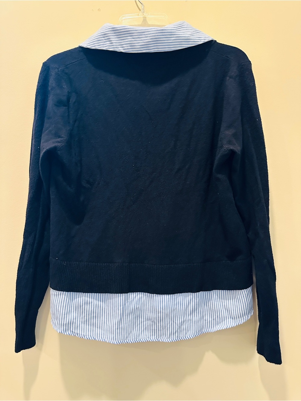 Sioni Milano Women's Mock 2-Piece Collared Layered Cardigan Black/Blue Striped M - Picture 6 of 7